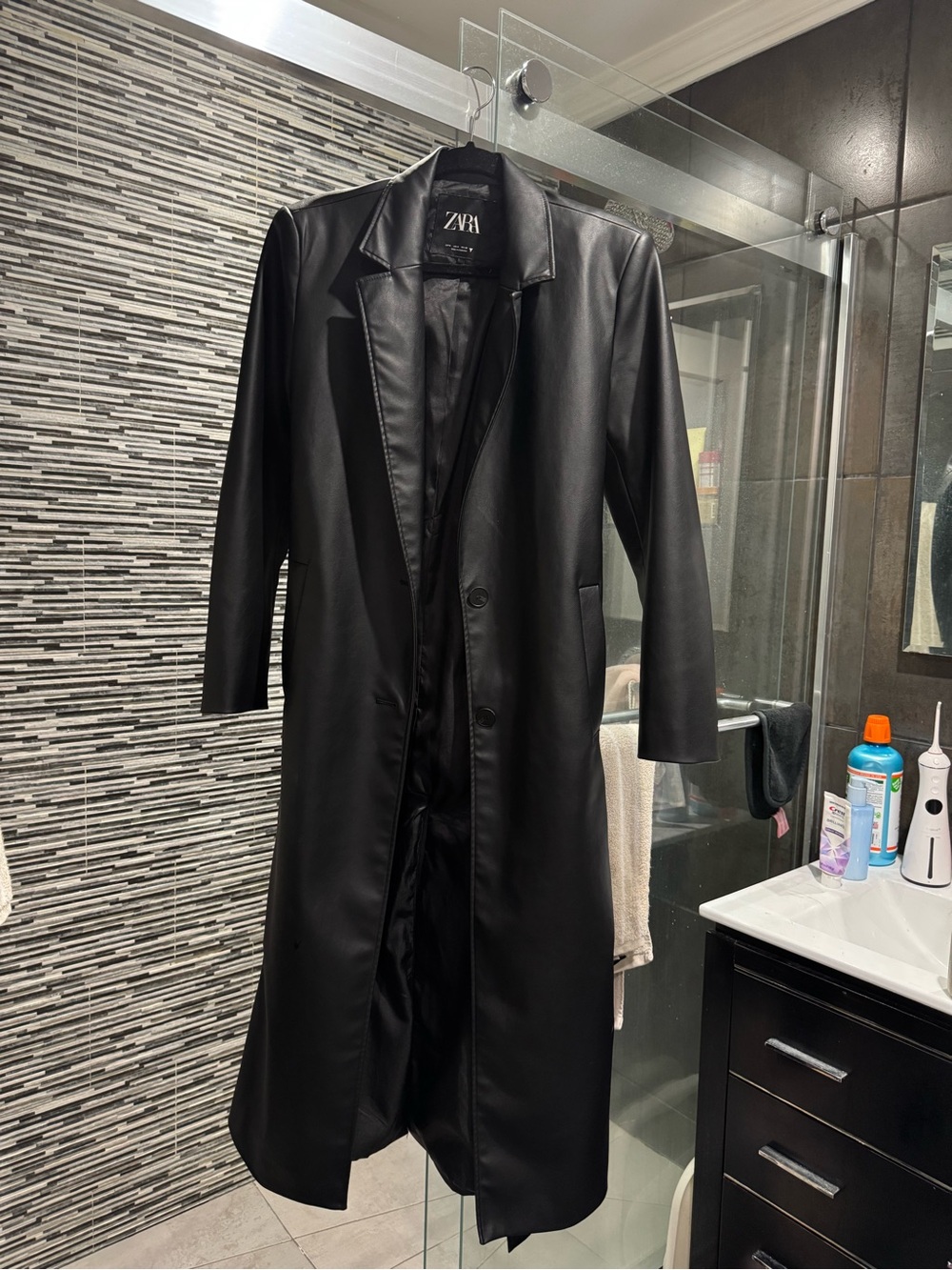 Zara Black Faux Leather Trench